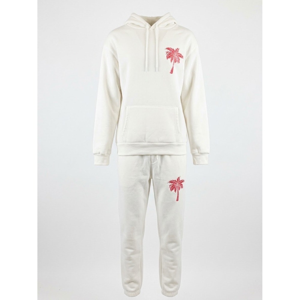 Hoodie Jogger Set Women M White Good Palm Tree Meet Me At The Ocean